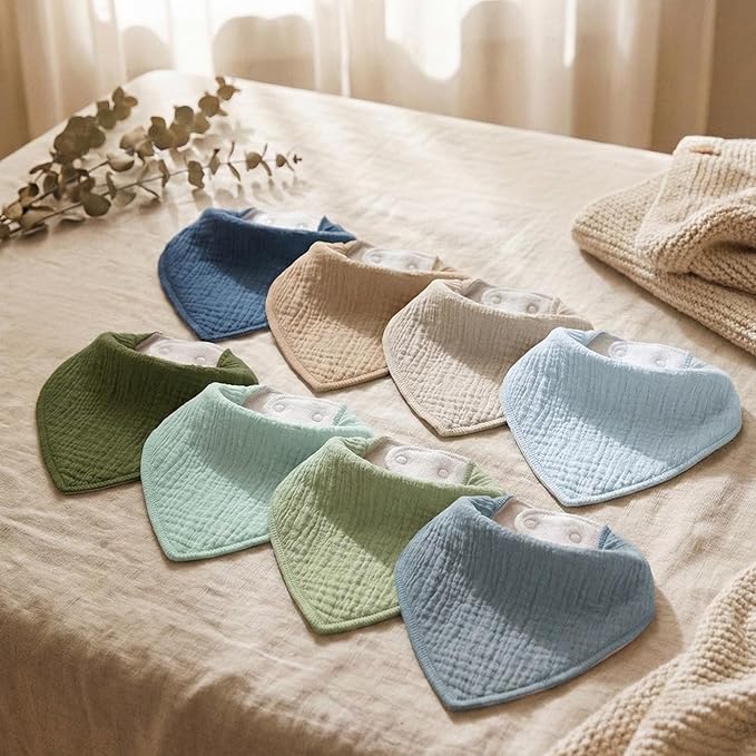 Muslin Baby Bibs 8 Pack, Baby Bandana Drool Bib for Drooling and Teething, 100% Cotton Soft Absorbent for Girls Boys Fresh Hues