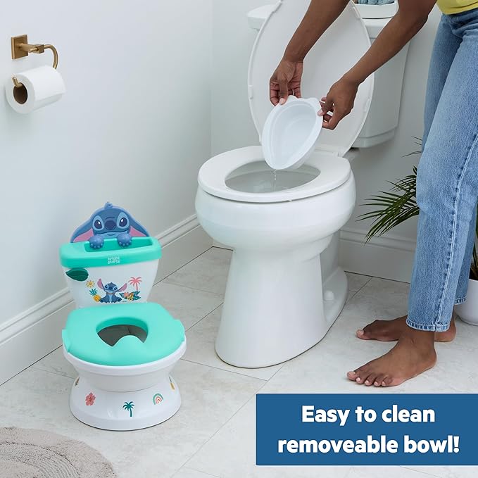 Bright Starts Disney Junior Stitch My Size Potty Training Toilet, Toddler Potty Chair with Flushing & Cheering Sounds, Removable Seat with Splash Guard & Handles, Ages 18+ Months, Up to 50 lbs