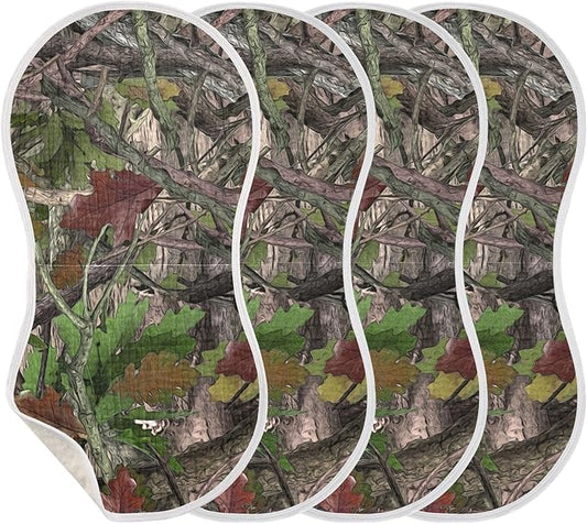 Muslin Burp Cloths for Baby Boys and Girls - 4-Pack Ultra Absorbent Forest Camo Muslin Washcloths, Newborn Towel, Milk Spit Up Rags, Burp Cloth Bib for Unisex, 22 x 11 Inch