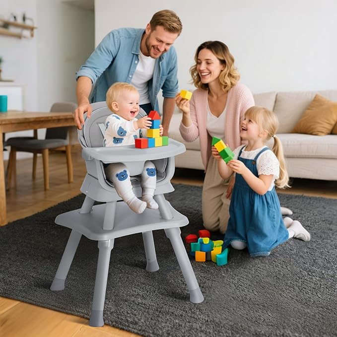 TODEFULL Baby High Chair, 8 in 1 Convertible Highchairs for Babies and Toddlers, Children Dining Booster Seat/Kids Building Block Table for Girls Boys, Baby Seat with Removable Tray, Light Grey