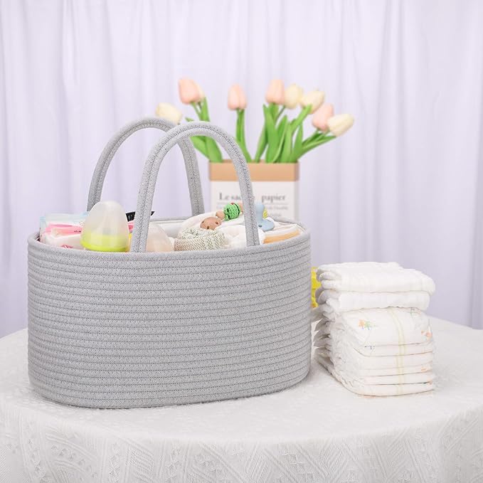 COMSE Baby Diaper Caddy Organizer, Car Caddy, Diaper Change Organizer, Gift Baskets Empty, Portable Tote Bag with Divider, Baby Shower Gifts Newborn Essentials Registry Must Have, Cool Gray