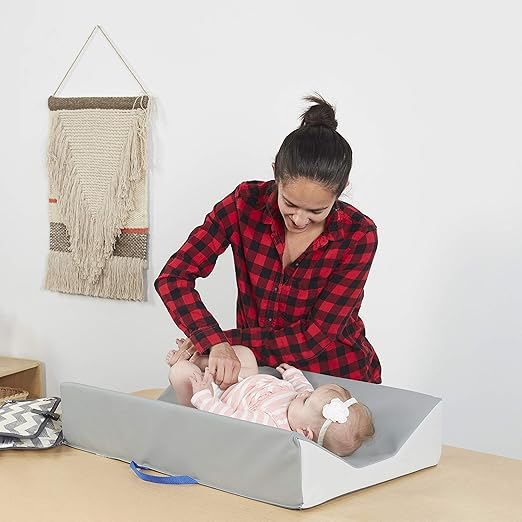 FDP SoftScape Ultra-Soft Daycare Baby and Infant Contoured Changing Pad, Non-Slip Bottom, Built-In Handle Easy to Transport Travel - Gray/Light Gray