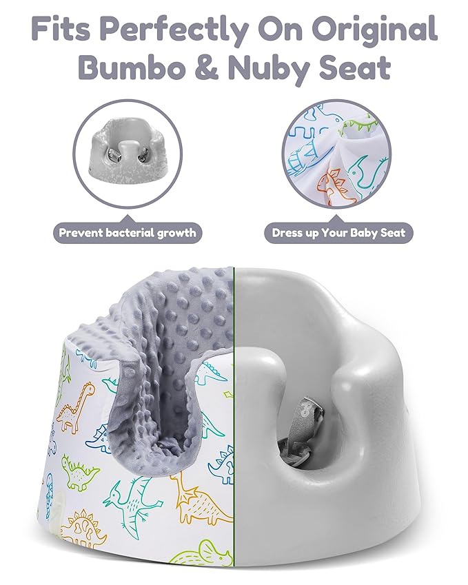 BOMOLOUR Seat Cover Compatible with Bumbo and Nuby Seat, Removable Breathable Baby Floor Seat Cover for Boys and Girls, Seat Not Included (Gray Dinosaur)