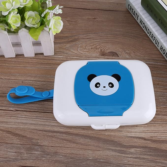 Baby Wet Tissue Box, Eco‑Friendly Odourless Convenient Usage Baby Wipes Dispenser Wet Wipes Case for Outdoor Travel(Blue Panda)