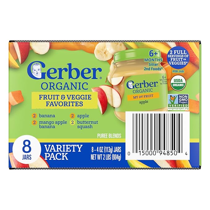 GERBER Infant Puree Organic Variety Assortment Fruit & Vegetables 8x4oz