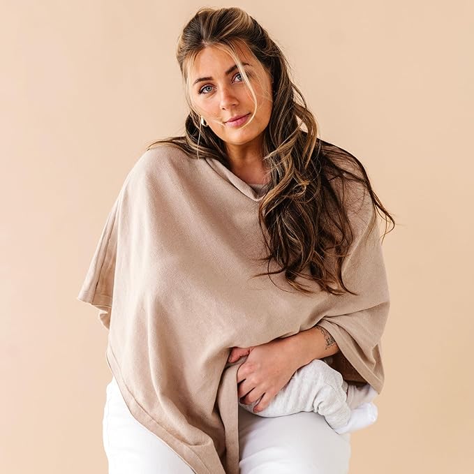 MakeMake Organics Knit Breathable Nursing Cover Up for Breastfeeding - Soft GOTS Certified Organic Cotton Breastfeeding Cover Up for Women - Privacy Feature, Sand