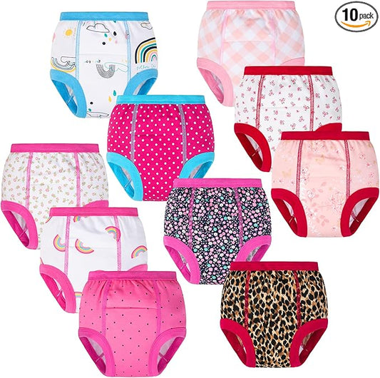 BIG ELEPHANT 10-Pack Baby Potty Training Underwear, Soft 100% Cotton Absorbent Training Pants for Boys & Girls, 4T