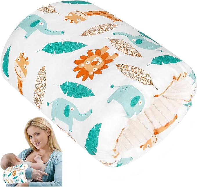 Baby Feeding Arm Pillow，Nursing Arm Pillows for Breastfeeding，Soft Cotton for Newborn, More Support for Mom and Baby,Portable and Washable,Ergonomic Nursing Essentials（White Elephant）