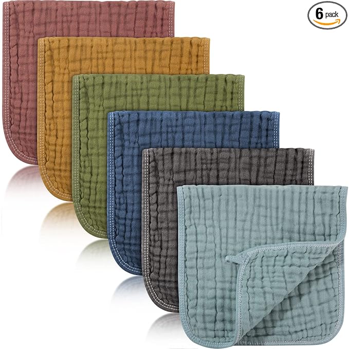 Hicarer 6 Pcs Girl Muslin Burp Cloths Cotton Burping Spit Rags Large 20 x 10 Inch 6 Layers Newborn Soft Absorbent Multicolor Wash Cloths Diapers for Baby Shower(Elegant Colors Series)