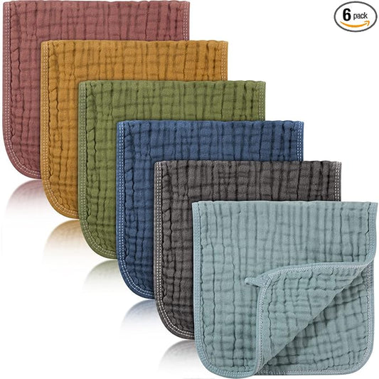 Hicarer 6 Pcs Girl Muslin Burp Cloths Cotton Burping Spit Rags Large 20 x 10 Inch 6 Layers Newborn Soft Absorbent Multicolor Wash Cloths Diapers for Baby Shower(Elegant Colors Series)