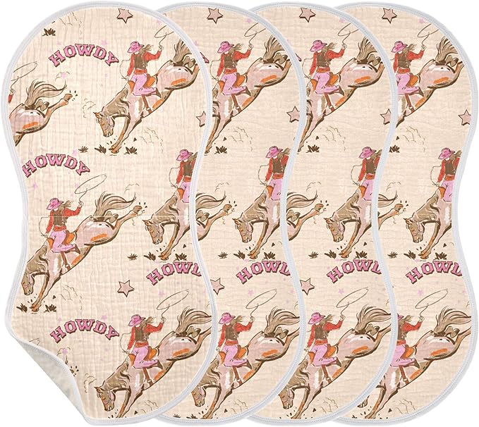 Cowgirl Western Vintage Burp Cloths Baby Boys Girls Absorbent Soft Cotton Burping Cloths Rags 4 Pack