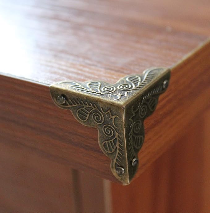 Box, Wooden Box, Photo Frame, Table and Chair, Cabinet, Metal Corner Furniture Safety Protector, Vintage Bronze, Set of 20(Contains Nails)