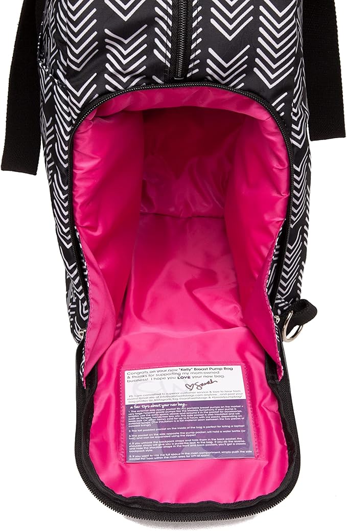 Sarah Wells Kelly Breast Pump Backpack & Tote - Insulated Pocket, Laptop Sleeve & Easy-Clean Design, Fits All Pumps, Diaper Bag for Moms - Black and White