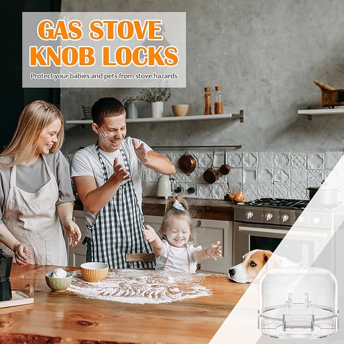 Stove Knob Covers for Child Safety (5 Pack), Stove Knob Safety Covers, Childproof Oven Lock Knob Covers with Adhesive, Prevent Kids-Pets from Gas Stove Knob Locks, Heat-Resistant Upgraded-Clear