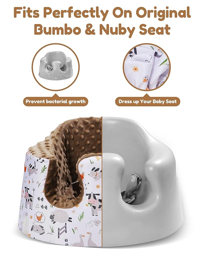BOMOLOUR Seat Cover Compatible with Bumbo and Nuby Seat, Removable Breathable Baby Floor Seat Cover for Boys and Girls, Seat Not Included (Brown Farm)