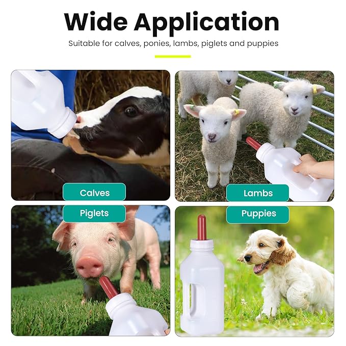 Screw Nipple Calf Bottle 2 Quart,Calf Feeding Device with Rubber Nipple & Cap,Calves Nursing Milk Feeding Bottle with Handle Livestock Supplie