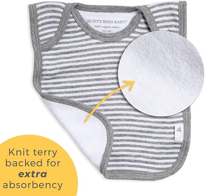 Burt’s Bees Baby Unisex Baby Bibs, Lap-Shoulder Drool Cloths, 100% Organic Cotton with Absorbent Terry Towel Backing Bibs