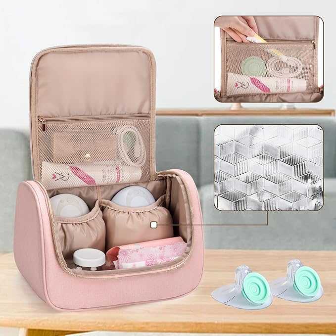 LUXJA Wearable Breast Pump Bag (with a Waterproof Mat) Compatible with Momcozy, Willow and Elvie Breast Pump, Carrying Case for Wearable Breast Pump and Extra Parts (Patent Pending), Pink