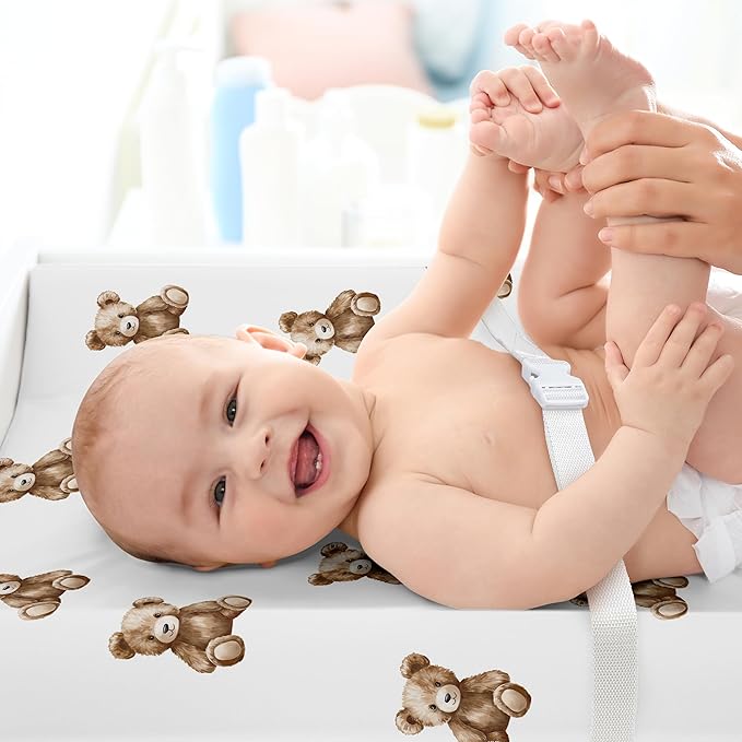 Sweet Jojo Designs Baby Changing Pad Cover Sheet (Boho Teddy Bear) for Boys/Girls, Infant/Newborn Diaper Change Table Mat Covers (Soft, Brown Bears, Watercolor, Bohemian, Classic, Wholesome Aesthetic)