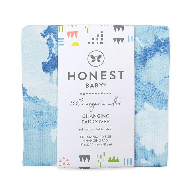 HonestBaby Boys Organic Cotton Changing Pad Cover, Watercolor World, One Size (Pack of 2)