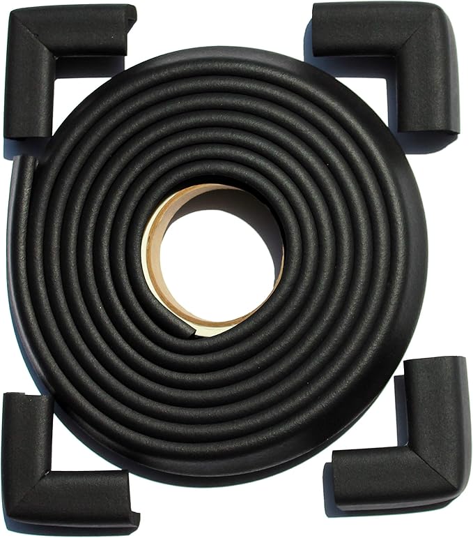 Cardinal Gates EC12CC4 Corner & Edge Cushions for Baby Proofing - Corner Protectors with Edge Protectors - 12 Foot Roll of Padding & Four 3" x 1.5" Corners - Made in The USA - Black