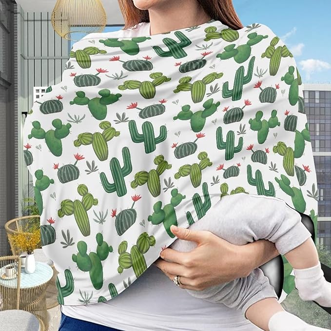 LedBack Car Seat Canopy Breastfeeding Cover, Infant Stroller Cover Carseat Canopy for Baby Girls Boys, Cactus Pattern