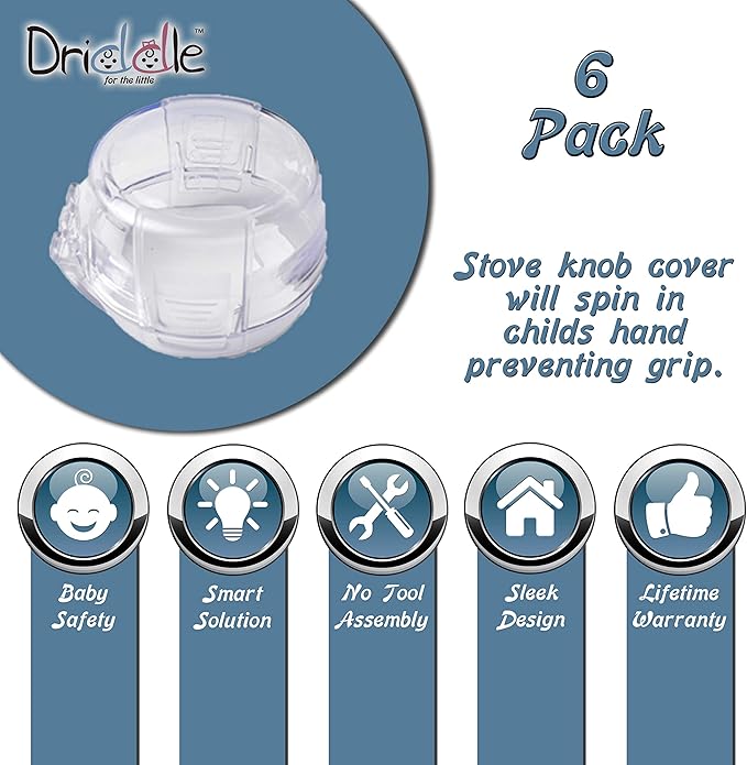 6 Pack Clear Stove Knob Safety Covers - Protect Little Kids with A Child Proof Lock for Oven/Stove Top/Gas Range - Baby/Toddler Kitchen Safety Guard - Check Dimensions.