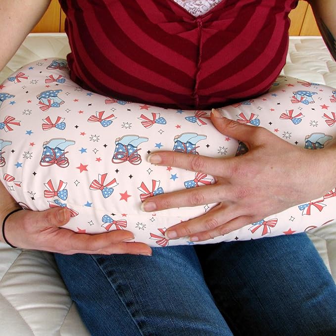 Pink July 4th Cowgirl Baby Nursing Pillow Covers for Girl Western Cowboy Boots American Flag Bows Stars Nursery Slipcovers for Breastfeeding Pillows Patriotic Soft Stretchy Cover for Newborn Infant