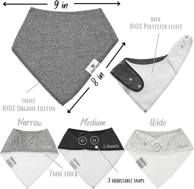 DiaperSquad's 100% Organic Cotton Baby Drool Bibs, Super Absorbent & Adjustable Baby Bibs for Drooling and Teething