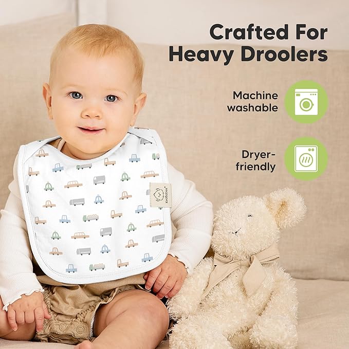 KeaBabies 8-Pack Bibs for Baby Girl, Boy - Pullover Large Baby Bibs for Drooling and Teething Infant, Newborn, Soft & Absorbent Organic Cotton, Long Torso Coverage Keep Toddler Clean & Dry (Vessels)