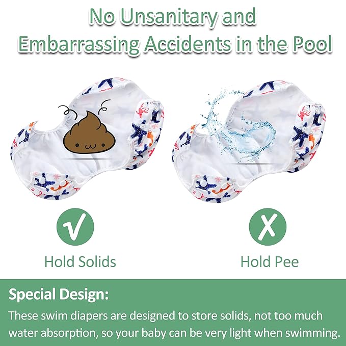 wegreeco Baby & Toddler Snap One Size Adjustable Reusable Baby Swim Diaper (Starfish, Large, 3 Pack)