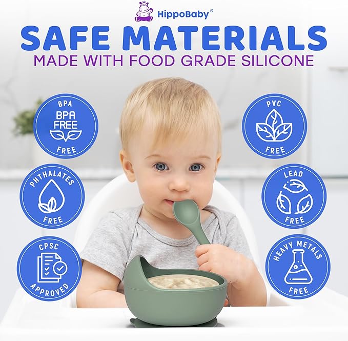 HippoBaby Baby Led Weaning Supplies | 10 Piece Silicone Baby Feeding Set, Baby Toddler Bib Cup Divided Plate and Bowl Self Feeding Spoons Dish Set,Baby Utensils | Toddler Feeding Supplies