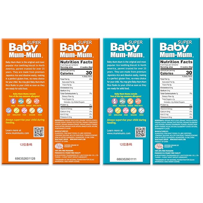 Baby Mum-Mum Organic Rice Biscuits, Super Tropical & Super Berries | 24 Count (Pack of 4) | Gluten Free, Allergen Free, Non-GMO | Toddler Snacks, Rice Rusk, Cracker, Cookies for Babies