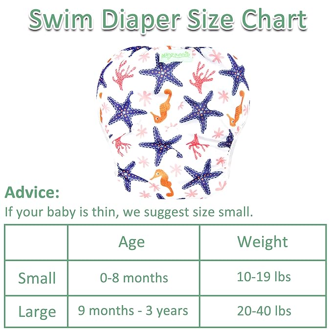wegreeco Baby & Toddler Snap One Size Adjustable Reusable Baby Swim Diaper (Starfish, Large, 3 Pack)
