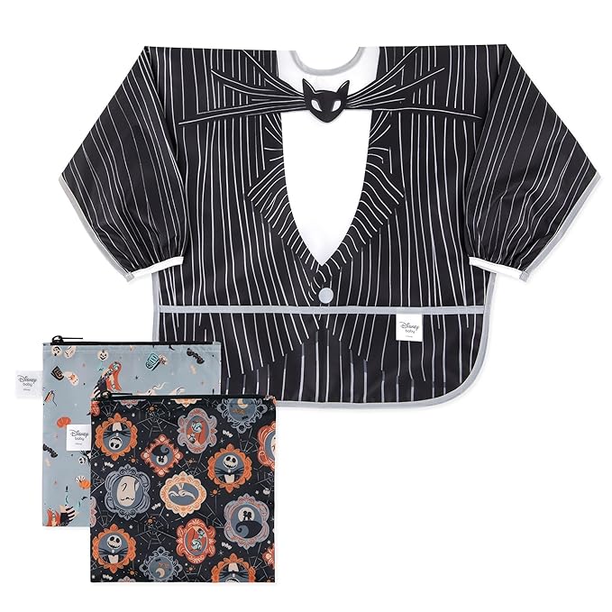 Bumkins Disney Sleeved Bib and 2-pack Snack Bags, Nightmare Before Christmas