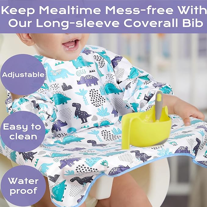 TSD Bib Baby Weaning Bib - Long Sleeved Bib Toddler bibs 6～36Months and Fully Cover to Highchair