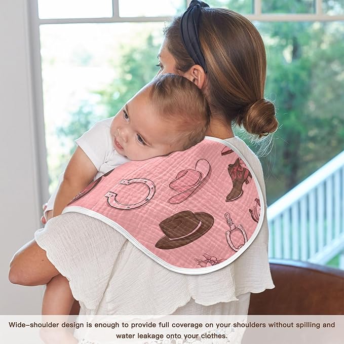 Western Cowgirls Pinks Burp Cloths Baby Boys Girls Absorbent Soft Cotton Burping Cloths Rags, 1 Pack