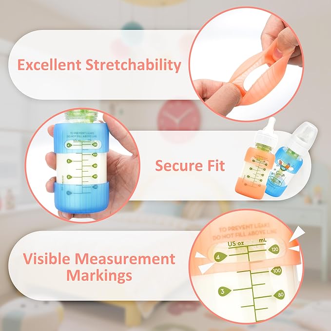 4PCS Separated Silicone Sleeves for Dr. Brown 4 oz Baby Bottles, Anti Breakage Bottle Covers Replacement for Dr. Brown's Newborn Narrow Glass Baby Bottles, Drop Protection, Dishwasher Safe