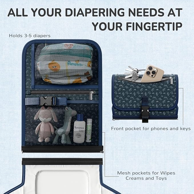 Portable Changing Pad with Shoulder Strap - Detachable Travel Changing Pad with Head Pillow, Lightweight & Waterproof Portable Diaper Changing Pad for Baby Shower Gifts