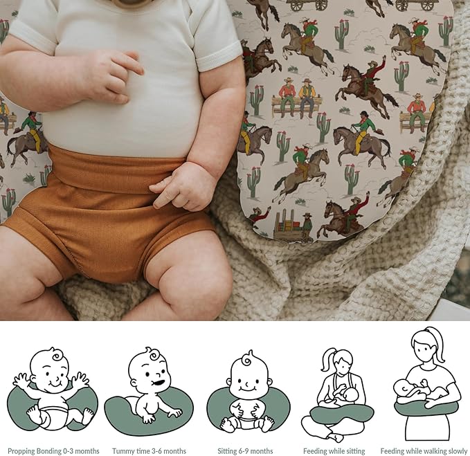 South Western Cowboys Nursing Pillow Covers for Boy Girl Cowboy Horse Riding Cactus Nursing Pillow Slipcovers for Breastfeeding Pillows Wild West Desert Soft Stretchy Covers for Newborn Infant