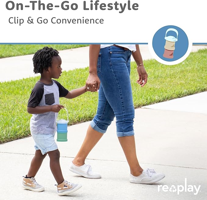 Re-Play Snack Stack Toddler Containers, 2 Sets - Stackable Cups with Travel Lid & Strap for On-the-Go, BPA-Free, Made in USA, Sand/Desert