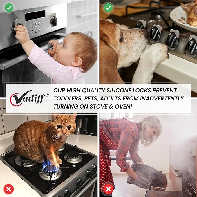 2025-26 Mom's Choice Winner- Gas Stove Knob Locks - Gray Silicone Stove Knob Safety Covers for Toddlers, Pets - Child Proof Universal Size Knobs - Baby Proofing Protectors for Electric Stoves- 5Pcs