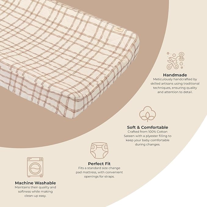 Crane Baby Change Pad Cover, Charlie Farmhouse Quilted Plaid Changing Pad Cover, Neutral Changing Mat Cover, Farmhouse Nursery Decor, Neutral Baby Registry Gifts