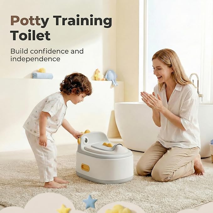Toddler Potty Toilet for Baby 3-in-1 Training Seat, Potty Chair for kids Portable Removable Seat with Sturdy Step Stool, Splash Guard & Comfortable Backrest, Bowl Easy to Clean