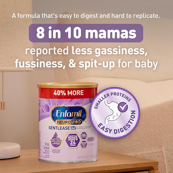 Enfamil NeuroPro Gentlease Baby Formula, Brain Building DHA, HuMO6 Immune Blend, Reduce Fussiness, Crying, Gas & Spit-up in 24 Hrs,27.4 Oz Can + Ready-to-Feed Infant Formula,Liquid, 2 Fl Oz (24 Count)