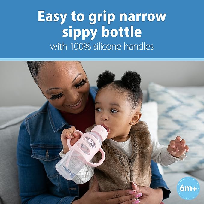 Dr. Brown's Milestones Sippy Spout Bottle 2-Pack with Baby's First Straw Cup, Soft Silicone Spout, Weighted Straw, 8oz/250mL, 6m+