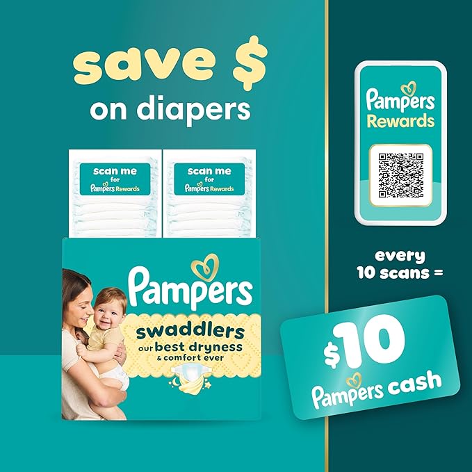 Pampers Swaddlers Diapers, Size 2 (10-22 lbs), 186 Count, Absorbent, Keeps Baby Dry and Comfortable, Skin Safe Disposable Baby Diaper (Packaging May Vary)