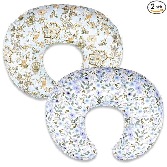 2 Pack Nursing Pillow Covers – Soft Breathable Cotton, Fits Standard Breastfeeding Pillows, Washable & Hypoallergenic for Newborn Baby Girls & Boys,Cover Only