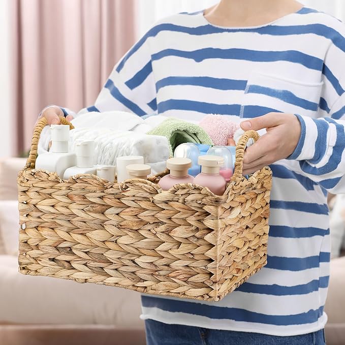 Chunful Wicker Diaper Caddy Organizer Scalloped Edge Rattan Basket with Dividers 9.5 x 13.5 x 7 Inch Woven Natural Basket Storage Organizer Handmade for Baby Shower Gifts Newborn Storage
