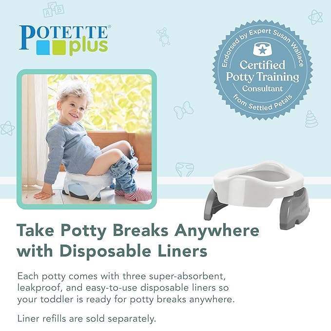 Kalencom Potette Plus 2-in-1 Travel Potty and Trainer Seat - Dual-Purpose Potty Training Toilet Seat - Portable Potty for Toddler Travel - With Durable, Lock-In Legs and Splash Guard - Pastel Pink